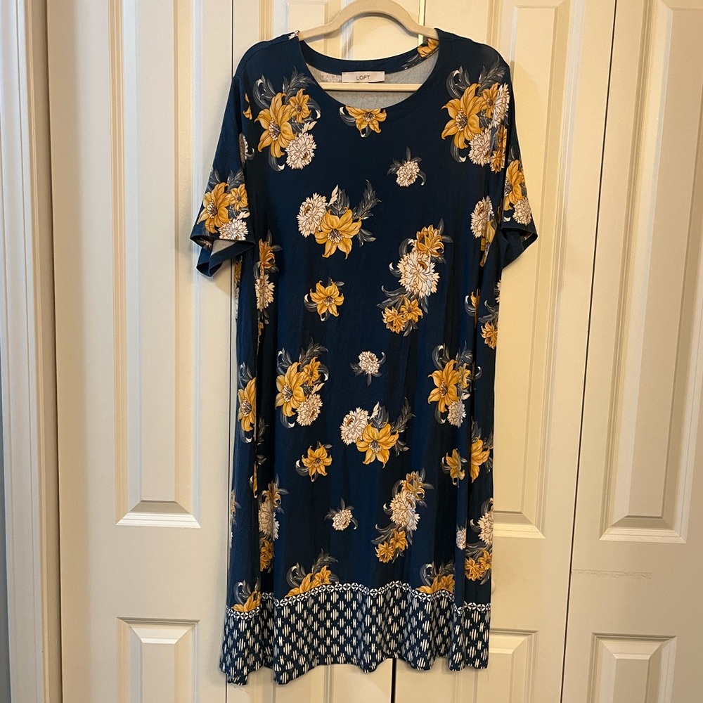 Loft Blue and Gold T Shirt Dress Size XL Tall